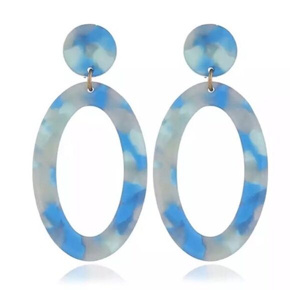 Coastal Blue Acetate Oval Drop Earrings NWT - Picture 1 of 6